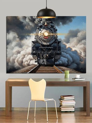 Kanvassepetinet Kara Tren Buharlı Yüksek Kaliteli Yağlı Boya Dokulu Kanvas Canvas Tablo Kanvas Tablo Canvas Tablo D
