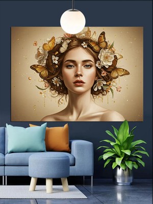 Kanvassepetinet Kelebek Taçlı Yüksek Kaliteli Yağlı Boya Dokulu Kanvas Canvas Tablo Kanvas Tablo Canvas Tablo Duvar