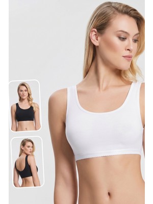 Avrissa Concept Kadın Kalın Askılı Basic Beyaz Siyah Bluz Atlet 4 Adet