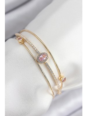 Uravas Store Pirinç Zirkon Taşlı Baget Model Gold Renk Kadın Bileklik 5886