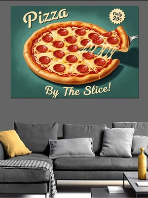 Kanvassepetinet Pizza Dilimi Retro Yüksek Kaliteli Yağlı Boya Dokulu Kanvas Canvas Tablo Kanvas Tablo Canvas Tablo