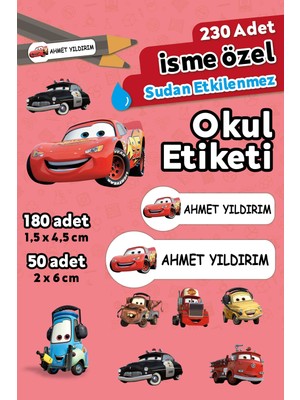 Hediyehanesi Şimşek Mcqueen Temalı Kişiye Özel Isimli Defter Kalem Okul Etiketi, Yırtılmaz Pvc Etiket, Islanmaz