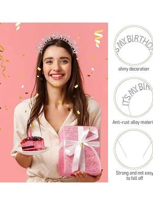 Uravas Store Kristal Taşlı Gümüş Renk It&amp;#39;s My Birthday Yazılı Doğum Günü Parti Tacı 14X16 cm