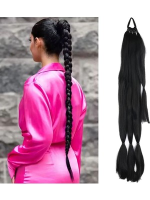 Uravas Store Üçlü Örgü Tokalı At Kuyruğu / Siyah