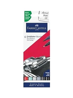 Uravas Store Faber-Castell Goldfaber Sketch Araba Tasarım Markör Seti, 6’lı, Çift Uçlu, 0.6 mm Fineliner Uç, Kalıcı Mürekkep, Alkol Bazlı, Geri Dönüşümlü Gövde