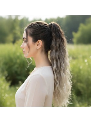 Uravas Store Lastik Tokalı At Kuyruğu Kabarık Afro Daalı / Kumral / Beyaz Platin Ombre