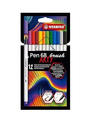 Uravas Store Stabılo Pen 68 Brush Arty - Premium Keçeli Kalem - 12'li Paket - Çeşitli Renkler
