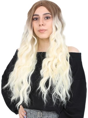 Uravas Store Su Daası Uzun Perçemsiz Fiber Sen Peruk / Kumral / Platin Ombreli