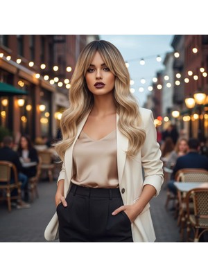 Uravas Store Daalı Perçemli Fiber Sen Orta Boy Peruk / Kahve Platin Röfleli