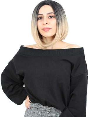 Uravas Store Kahkülsüz Düz Kısa Fiber Sen Peruk / Siyah / Balköpüğü Ombreli