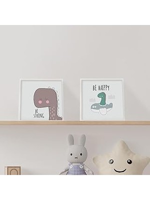 Uravas Store Bebek Odasına Özel Minimal Dinozor Tasarımlı Çerçeve 20 x 20 cm