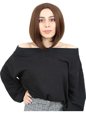 Uravas Store Kahkülsüz Düz Kısa Fiber Sen Peruk / Kahve Karamel