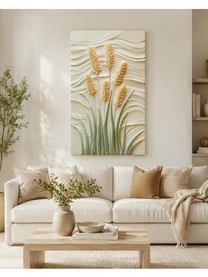 Ftr Malzemecim Premium Altın Başaklar Minimalist Kanvas Tablo