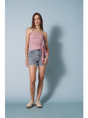 Nisan Triko Fiyonklu Straplez Top