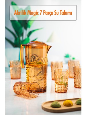 Uravas Store Akrilik Bal Sürahi 2,3 Lt ve 6'lı Su Meşrubat Kahve Yanı Bardağı 400 ml Seti ( Cam Değildir )