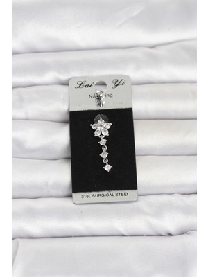 Uravas Store 316L Cerrahi Çelik Sallantılı Çiçek Model Göbek Piercing