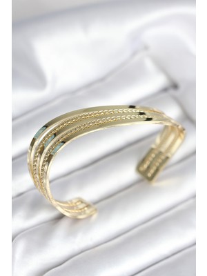 Uravas Store Eğik Şerit Model Gold Renk Pirinç Kadın Bileklik