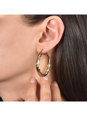 Nox Jewelry 14 Ayar Altın Kaplama Burgu Halka Gümüş Küpe - İçi Boş Hafif Kadın Küpe - E00292