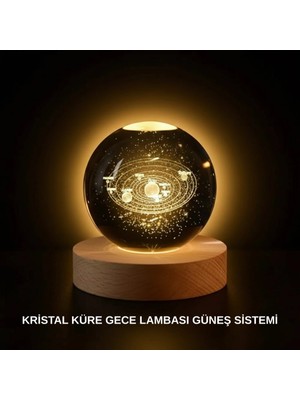 Uravas Store Ahşap Standlı LED Kristal Küre Lazer Işlemeli Dekoratif Obje