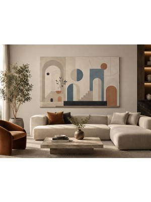 Ftrmalzemecim Premium Sessiz Kemerler Kanvas Tablo – Mavi Kiremit Minimalist Mimari Geometrik Duvar Sanatı
