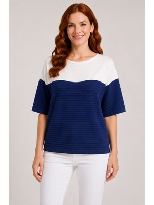 Neden Tekstil Kadın Triko Kumaş Relaxed Fit Yarım Kollu Bluz
