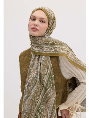 Fresh Scarfs Etnic Floral Desen Şal Zeytin Yeşili