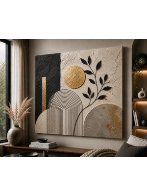 Premium Altın Güneşli Modern Kemer 3D Görünümlü Soyut Kanvas Tablo