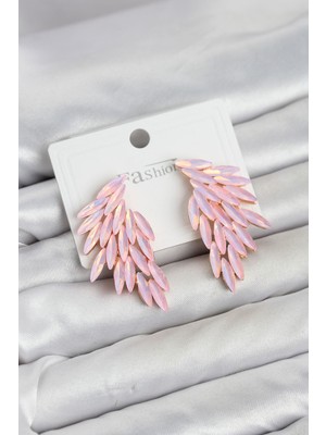 Uravas Store Pembe Renk Kristal Taşlı Kanat Küpe