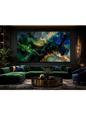 Premium Zümrüt Gece Altın Akış 3D Kanvas Tablo Derin Soyut Duvar Sanatı