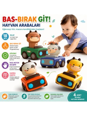 Robokids Hayvan Figürlü Bas-Bırak Git Araba | Eğitici Sürtmeli Oyunc