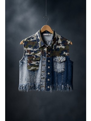 Nikitascamo Patchwork Yıpranmış Kot Yelek