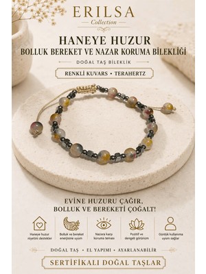 Erilsa Sertifikalı Haneye Huzur Bolluk Bereket Nazar Koruma Bilekliği Renkli Kuvars Terahertz 6 mm