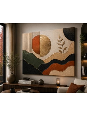 Premium Bölünmüş Güneş ve Katmanlı Doğa 3D Görünümlü Soyut Kanvas Tablo