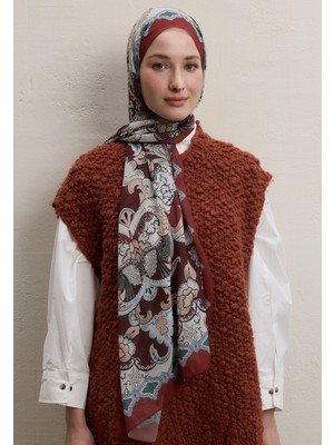 Fresh Scarfs Poppies Desen İpek Krep Şal Kiremit