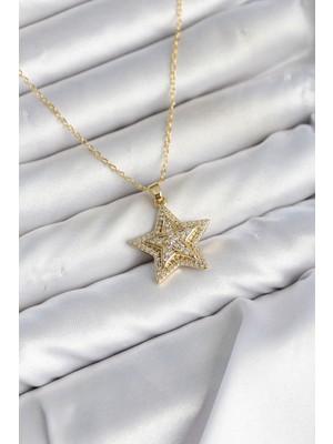 Uravas Store 316L Çelik Zincir Gold Renk Zirkon Taşlı Yıldız Model Kadın Kolye