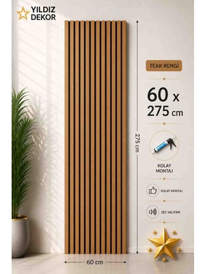 Yıldız Dekor Yeni Nesil Akustik Duvar Paneli 60 x 275 Teak Rengi
