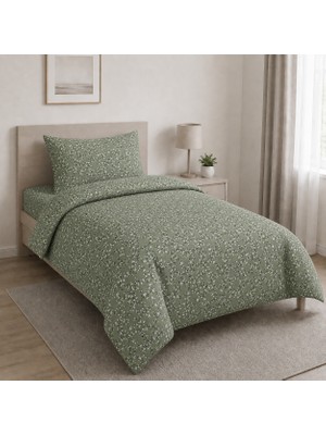 Freyja Home %100 Pamuk Tek Kişilik Lastikli Çarşaflı Nevresim Takımı | Haki Vintage Çiçek