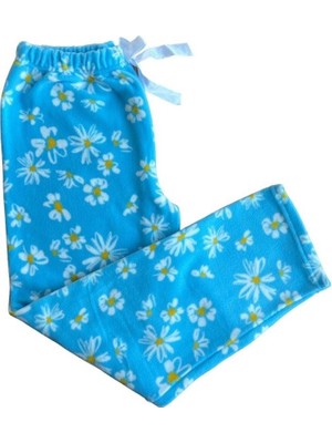 Bebelop Kadın Mavi Çiçek Desenli Yumuşak Polar Kışlık Pijama Eşofman Jogger Tek Alt