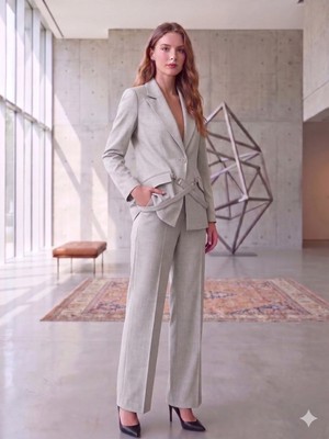 Prenses Blazer Ceket Geniş Paça Pantolon Takım Elbise