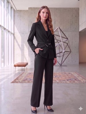 Prenses Blazer Ceket Geniş Paça Pantolon Takım Elbise