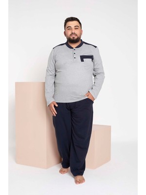 Guava Erkek Büyük Beden 3 Düğmeli %100 Pamuk Cepli Mevsimlik Pijama Takımı