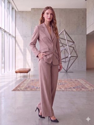 Prenses Blazer Ceket Geniş Paça Pantolon Takım Elbise