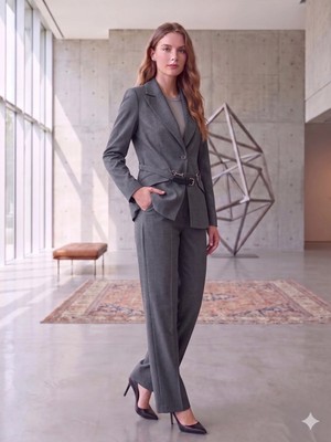Prenses Blazer Ceket Geniş Paça Pantolon Takım Elbise