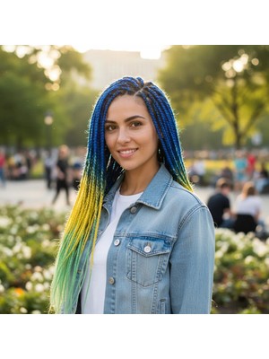 Uravas Store Afrika Örgüsü ve Rasta Için Sen Ombreli  / Lacivert / Sarı / Fıstık Yeşili