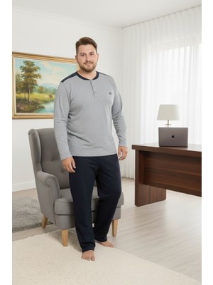 Guava Erkek Büyük Beden 3 Düğmeli %100 Pamuk Cepli Mevsimlik Pijama Takımı