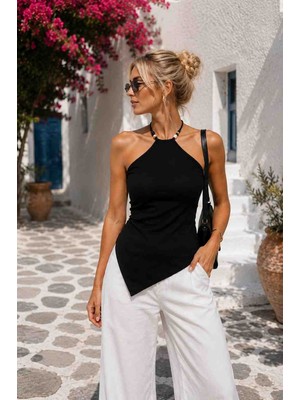 Sy Butik Boncuk Detaylı Halter Yaka Kadın Bluz –