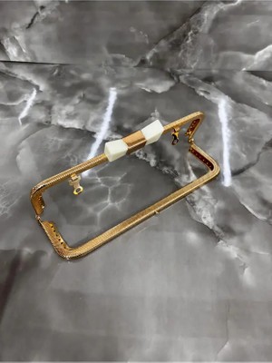 Velanee 20 cm Beyaz Fiyonk Detaylı Gold Metal Çanta Bursu 1 Adet