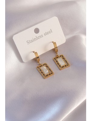 Techugo Çelik Gold Renk Kare Kadın Küpe -1492