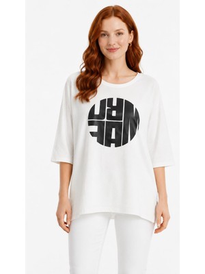 Neden Tekstil Kadın Beyaz Oversize Baskılı T-Shirt