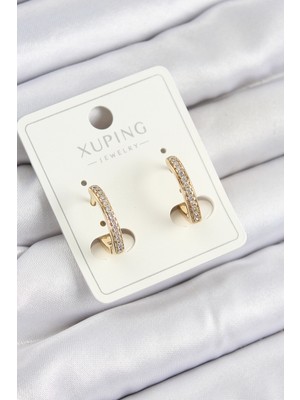 Techugo Xuping Zirkon Taşlı I Model Gold Renk Kadın Küpe -1492